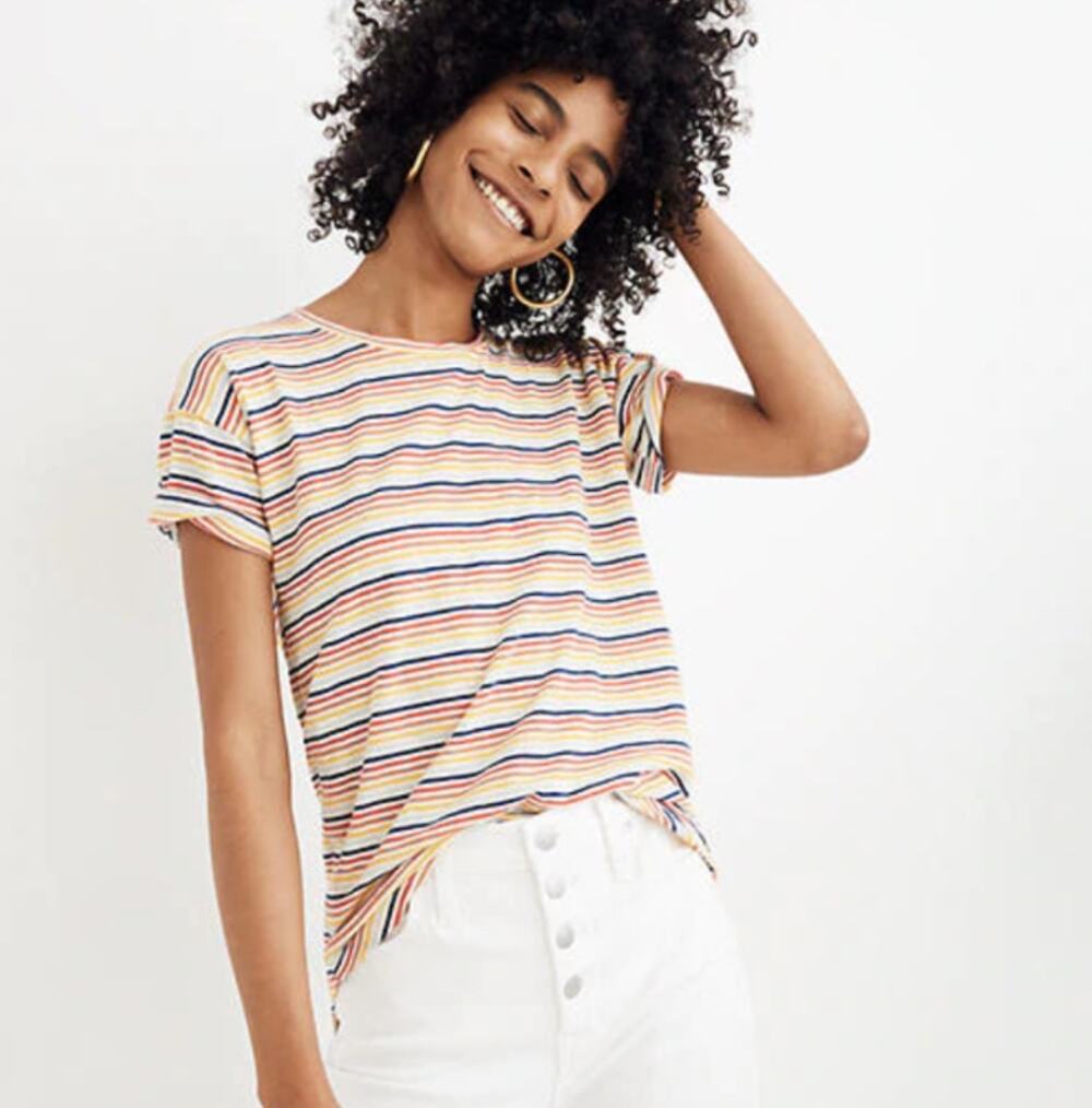 Madewell Whisper Cotton Crewneck Tee in Rainbow Stripe Medium